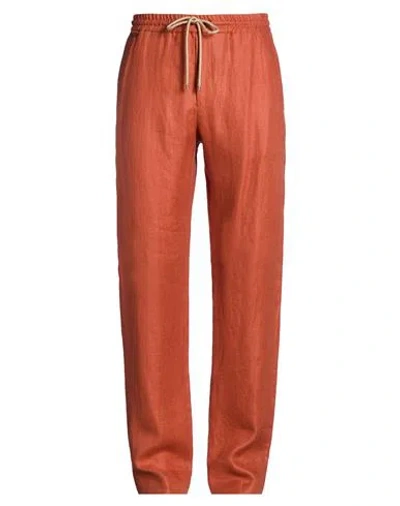 Agnona Man Pants Rust Size 32 Linen In Burgundy