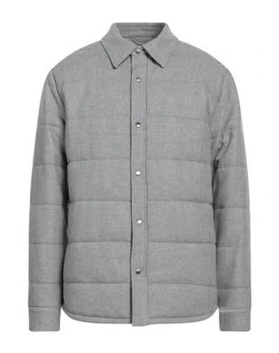 Agnona Man Puffer Light Grey Size Xl Cashmere, Silk, Calfskin, Metal In Silver
