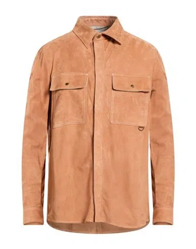 Agnona Man Shirt Camel Size 38 Lambskin In Burgundy