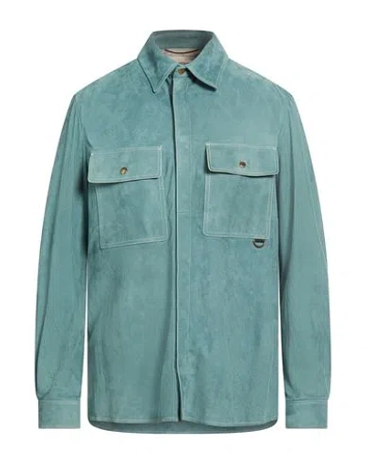 Agnona Man Shirt Deep Teal Size 38 Lambskin In Metallic