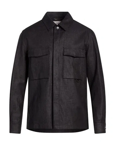 Agnona Man Shirt Midnight Blue Size L Linen, Polyester In Black
