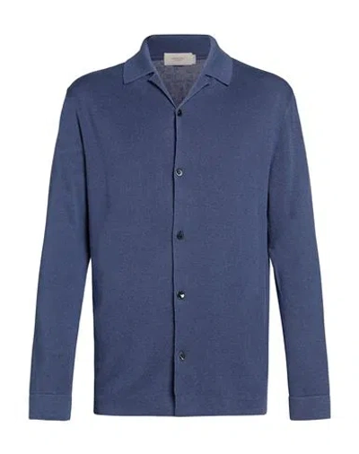 Agnona Man Shirt Navy Size L Linen, Cotton In Blue