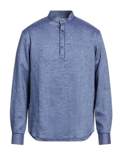 Agnona Man Shirt Navy Size Xl Linen In Pink