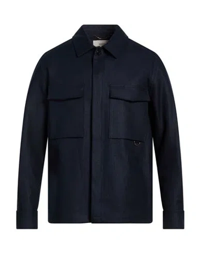 Agnona Man Shirt Navy Size Xl Linen, Polyester In Blue