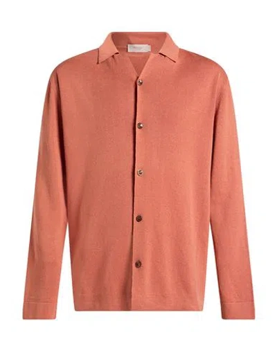 Agnona Man Shirt Rust Size S Linen, Cotton In Brown