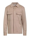 Agnona Man Shirt Sand Size Xl Cashmere, Polyester, Metal In Brown