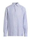 Agnona Man Shirt Slate Blue Size 44 Cotton, Linen In Blue