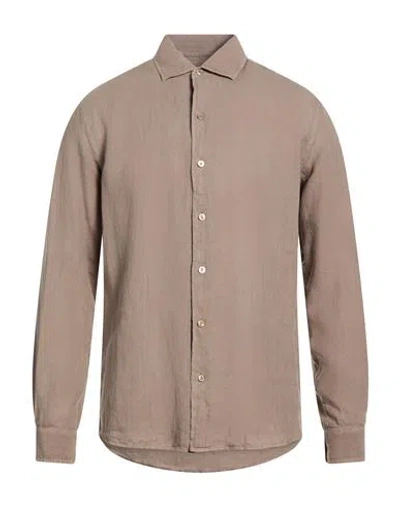 Agnona Man Shirt Taupe Size 38 Linen In Brown