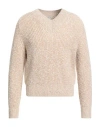 Agnona Man Sweater Sand Size Xl Wool, Cashmere, Metal In Neutral