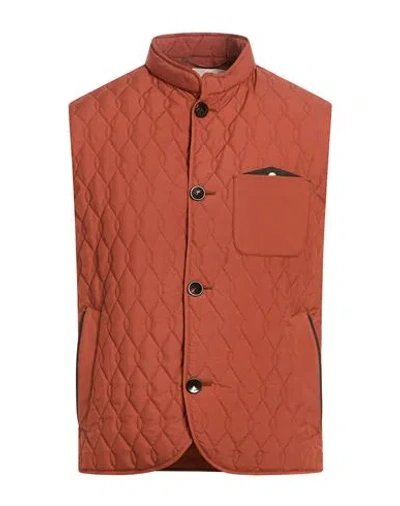 Agnona Man Vest Rust Size 38 Polyester In Orange