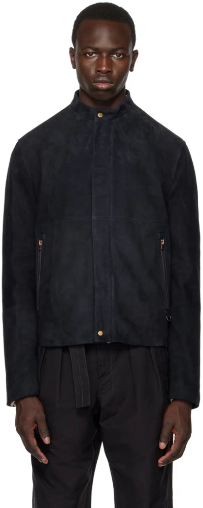 Agnona Navy Zip Leather Jacket In B92
