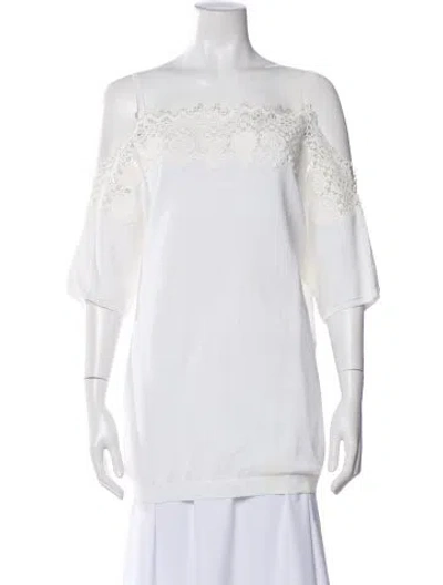 Pre-owned Agnona Off-the-shoulder Three-quarter Sleeve Top In White