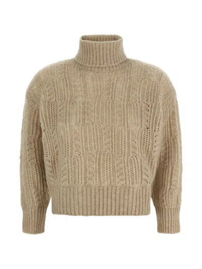 Agnona Openwork Turtleneck Sweater In Neutral
