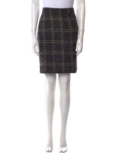 Pre-owned Agnona Plaid Print Knee-length Skirt In Black