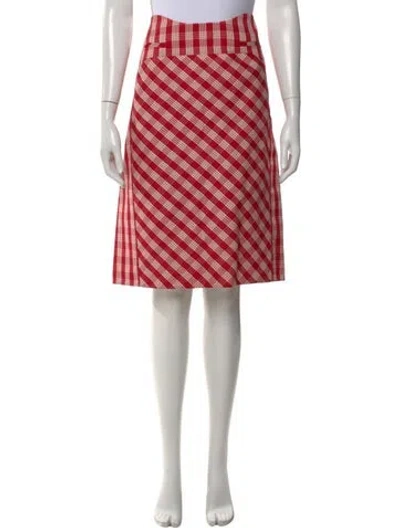 Pre-owned Agnona Plaid Print Knee-length Skirt In Red