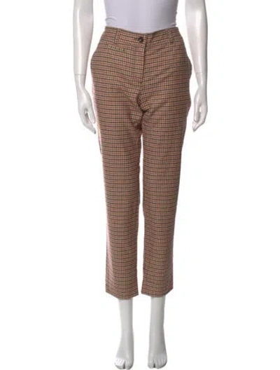 Pre-owned Agnona Plaid Print Straight Leg Pants In Neutral