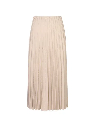 Agnona Pleated Knitted Midi Skirt In Neutral