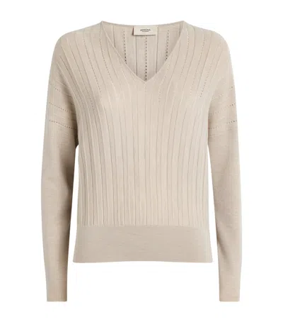 Agnona Plissé V-neck Sweater In Beige