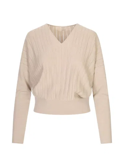 Agnona Pointelle-knit V-neck Jumper In Neutral