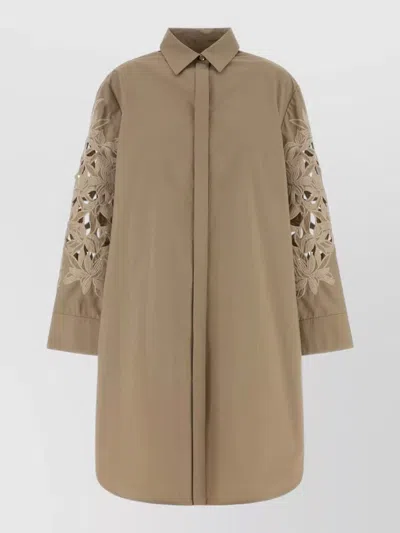 Agnona Poplin Shirt Dress Collared Floral Sleeves Longline In Multi