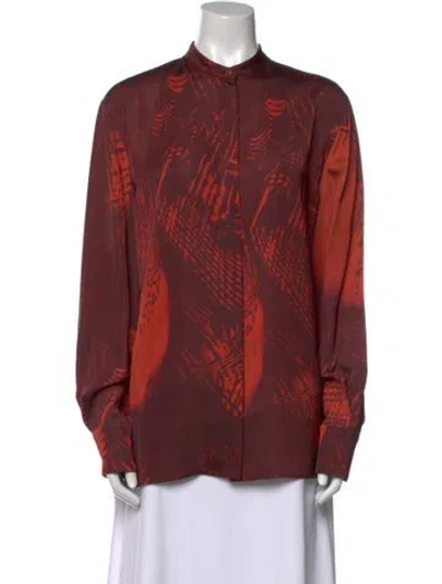Pre-owned Agnona Printed Mock Neck Button-up Top W/ Tags In Multi