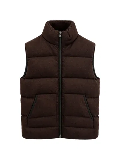 Agnona Quilted Padded Gilet In Brown