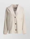 Agnona Ribbed Cuffs Shawl Collar Side Pockets Textured Pattern In Neutral