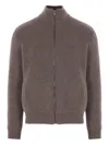 Agnona Ribbed High-neck Zip-front Cardigan In Brown