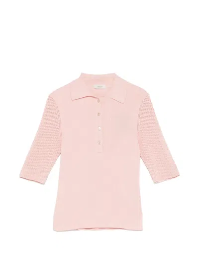 Agnona Ribbed-knit Polo Top In Pink