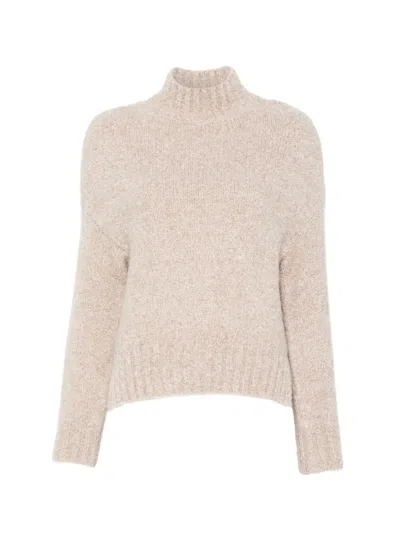Agnona Ribbed Mock-neck Sweater In Neutral