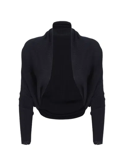 Agnona Ribbed-knit Batwing Cardigan In Black