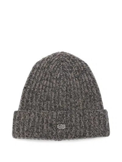Agnona Ribbed-knit Beanie Hat In Gray