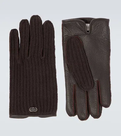 Agnona Ribbed-knit Cashmere And Leather Gloves In M76