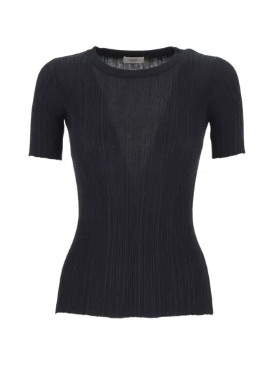 Agnona Ribbed-knit Top In Blue