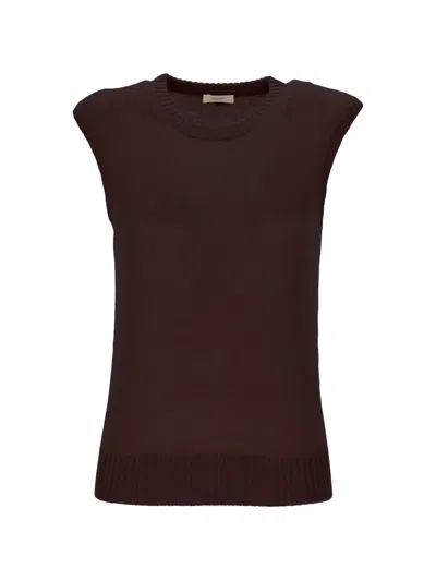 Agnona Ribbed-trim Knitted Top In Brown