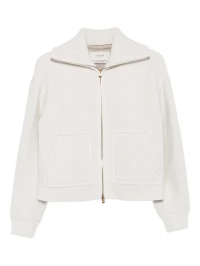 Agnona Roll-neck Zip-front Jacket In White