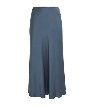 Agnona Satin Midi Skirt In Blue