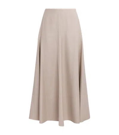 Agnona Satin-trim A-line Midi Skirt In Beige