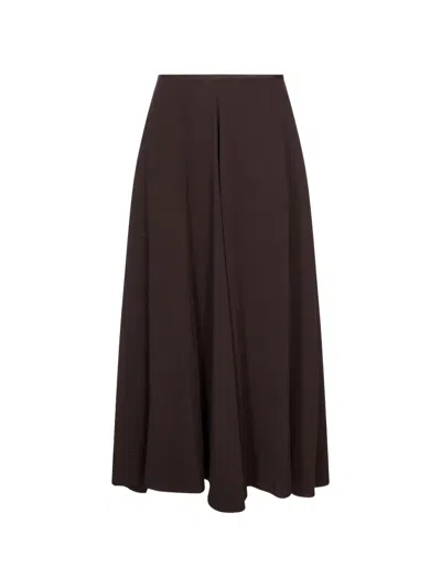Agnona Satin-trim Midi A-line Skirt In Brown