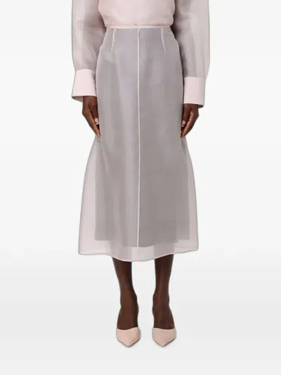Agnona Sheer Silk Midi Skirt In Pink