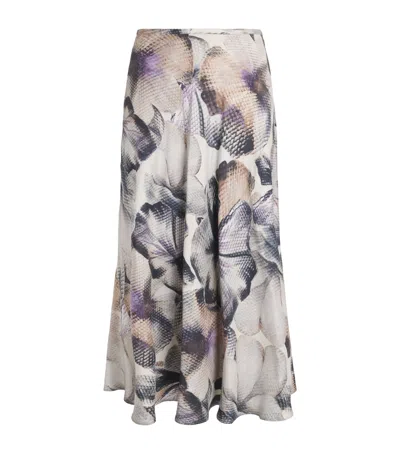 Agnona Silk Floral Print Midi Skirt In Multi