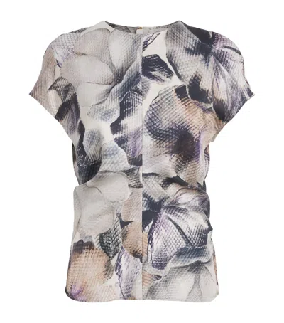 Agnona Silk Floral Print Top In Gray