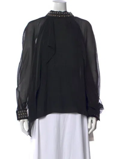 Pre-owned Agnona Silk Long Sleeve Blouse In Blue