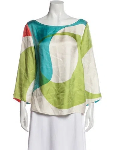 Pre-owned Agnona Silk Patterned Blouse In Green