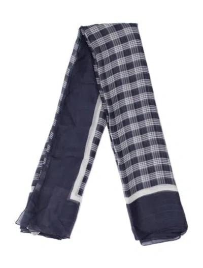 Pre-owned Agnona Silk Plaid Print Scarf In Blue