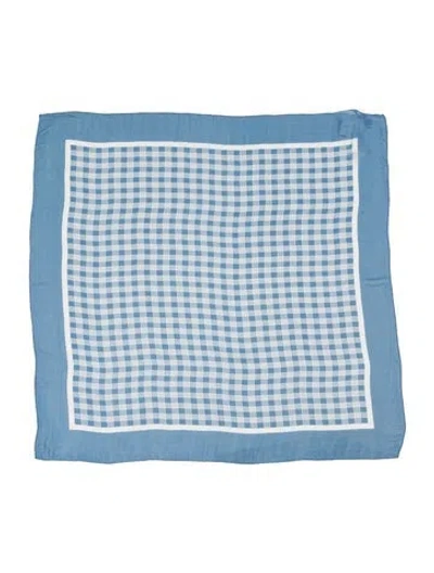 Pre-owned Agnona Silk Plaid Print Scarf W/ Tags In Blue