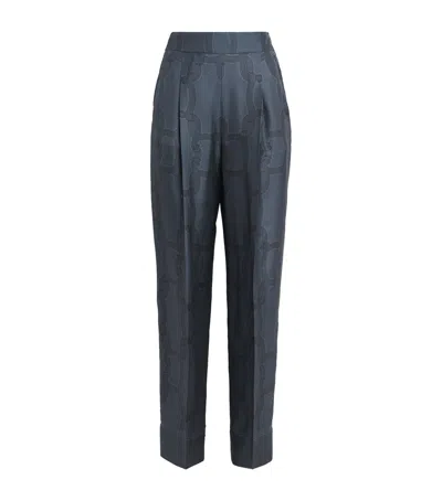 Agnona Silk Printed Wide-leg Trousers In Blue