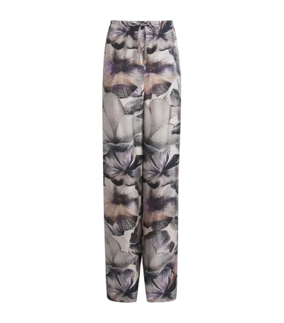 Agnona Silk Printed Wide-leg Trousers