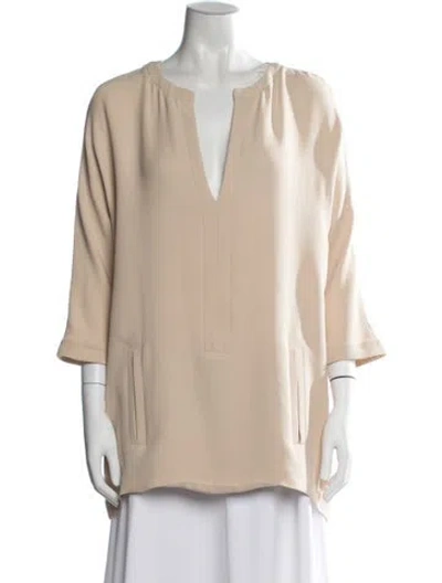 Pre-owned Agnona Silk V-neck Top In Neutral