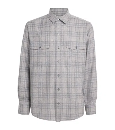 Agnona Silk-wool Check Shirt In Grey